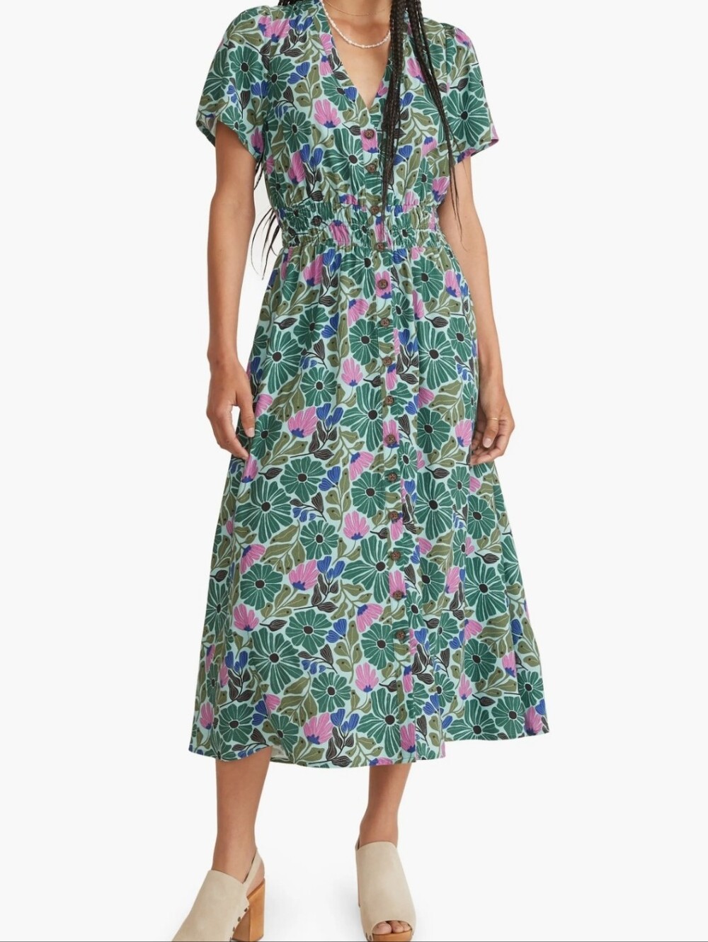 Marine Layer Annika Floral Midi Dress Green Floral Retro Print Women’s Size Med. - Picture 12 of 12